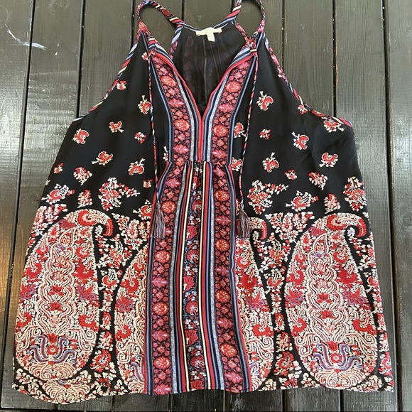 Joie Shara Silk Floral Tassel Tank Top Black Small - Picture 2 of 8